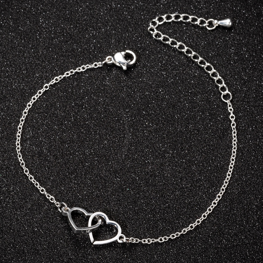 2022 Gelang Tangan Rantai Adjustable Motif Hati Bahan Stainless Steel Warna Silver Untuk Wanita