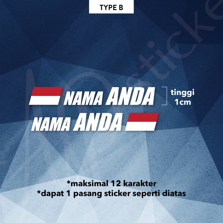 

(TYPE B) Stiker Nama Custom Bendera Indonesia Cutting Sticker