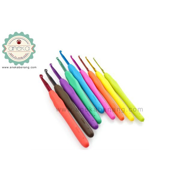 ANK - Hakpen Gagang Karet 9 sizes / Silicone Handle Aluminium Crochet Hooks - Seri Rainbow