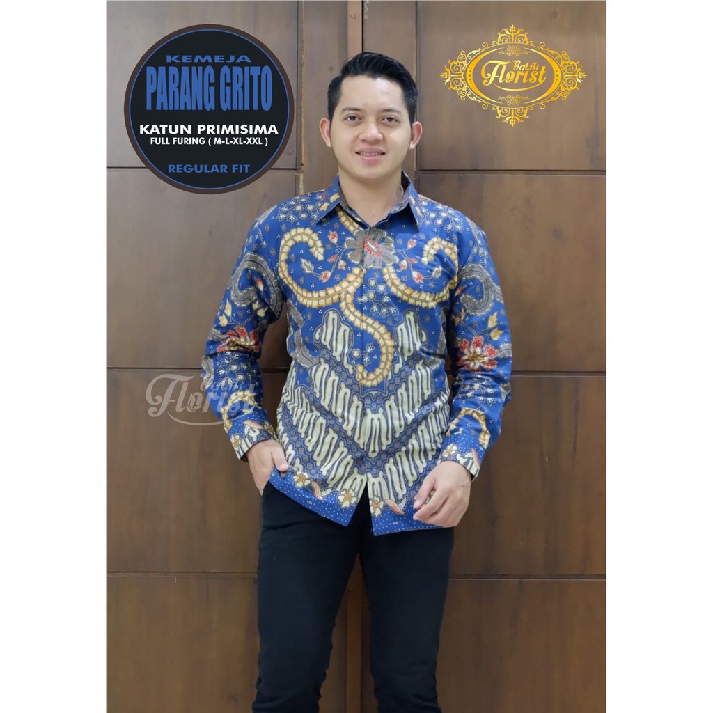 PARANG GRITO BIRU Kemeja Batik Pria Full Furing Katun Primisima