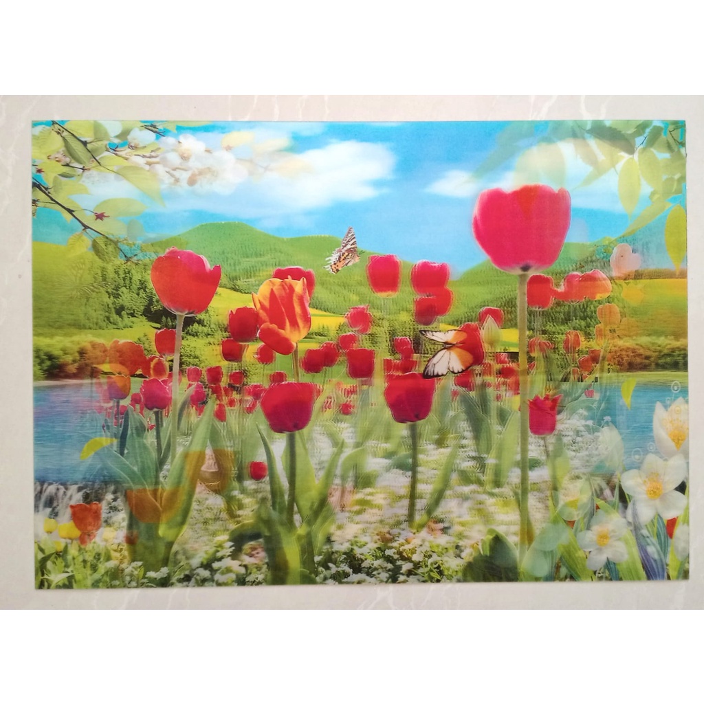 Poster Gambar 3D / 3 Dimensi Bunga 35x50cm