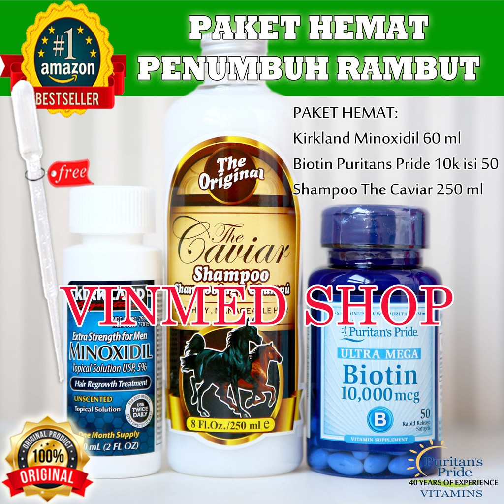 Kirkland Minoxidil Dan Biotin 10k Isi 50 Dan Shampo Kuda The Caviar 250 Ml