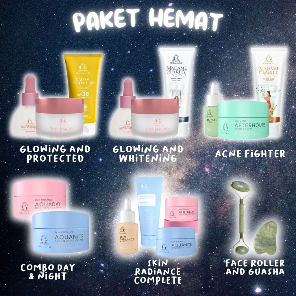 LIZBEAUTY -  [CHECK OUT PAKAI VOUCHER] Madame Gie Skin Care Paket Hemat Murah - Moisturizer Skin Barrier Serum Guasha Roller Jade Cream