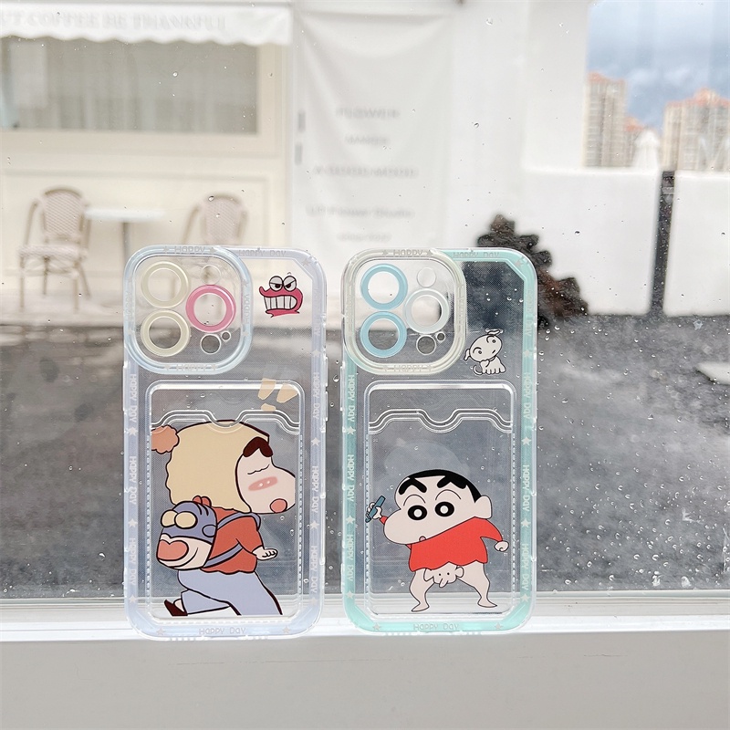 Soft Case Pelindung Lensa Transparan Desain Crayon Shinchan Untuk iPhone 12 13 Pro MAX 11 X XR XS MAX 7 8 Plus