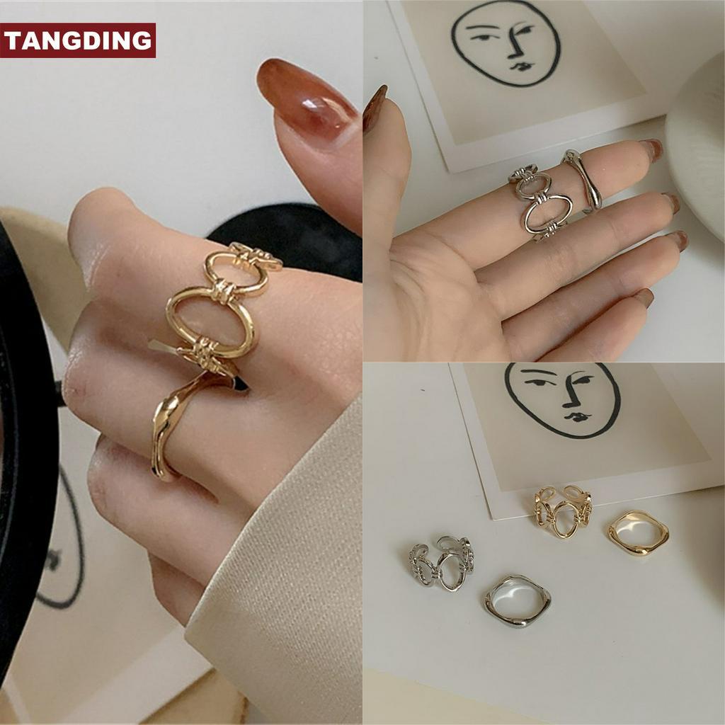 2pcs / Set Cincin Bulat Model Hollow Out Untuk Aksesoris Perhiasan