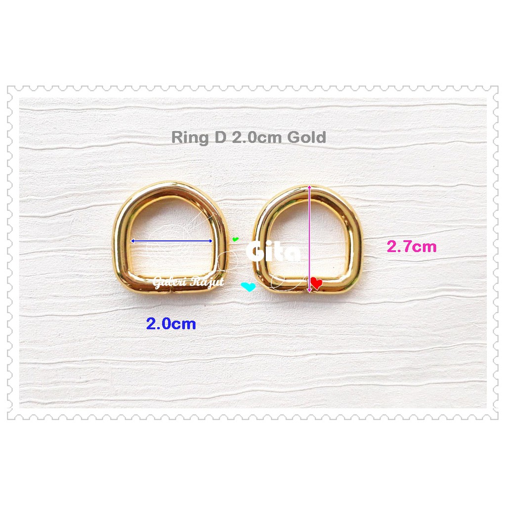 Ring D 2.0 Gold Tebal 2pcs  (Ring Tas Gold-Bahan dan Alat Craft)