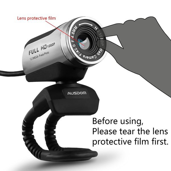 Webcam ausdom wired usb 2.0 12mp 1080p Full HD 30fps with microphone aw615 - camera Pc cpu laptop FHD mic 30 fps aw-615