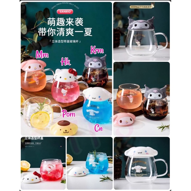 gelas kaca tutup keramik Hello kitty cinnamoroll melody pompurin korumi