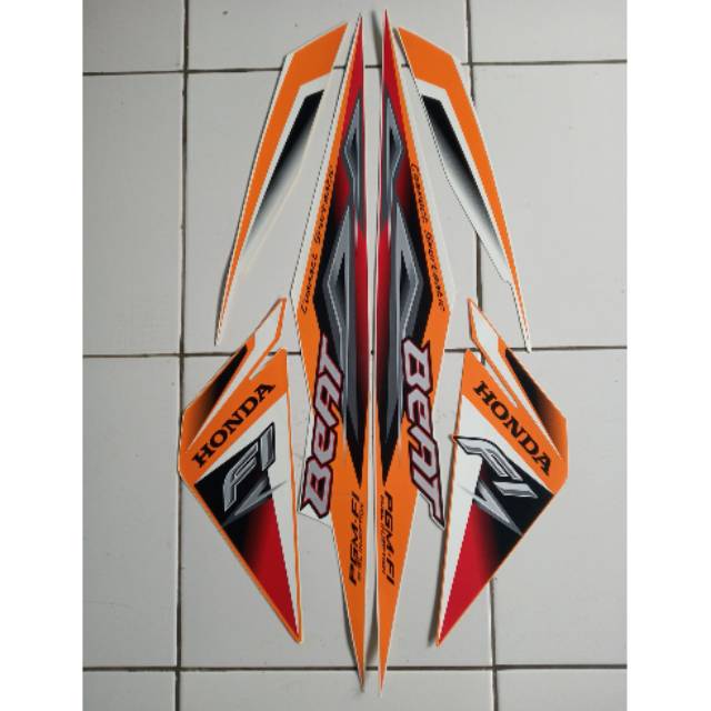 Jual stiker striping honda beat limited edition 2014 putih orange