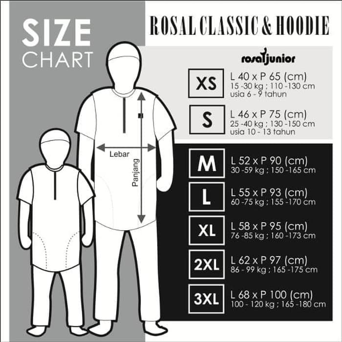 BIG SIZE ROSAL - Rompi Pakaian Sholat - Baju Koko JUMBO - XXL, Hitam