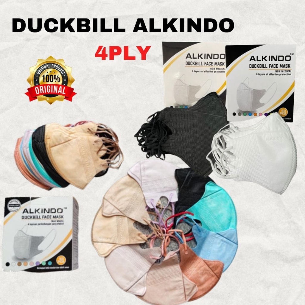 Masker Duckbill alkindo 4 ply garis hidung warna mix pastel hitam & putih emboss isi 50pcs / Disposa