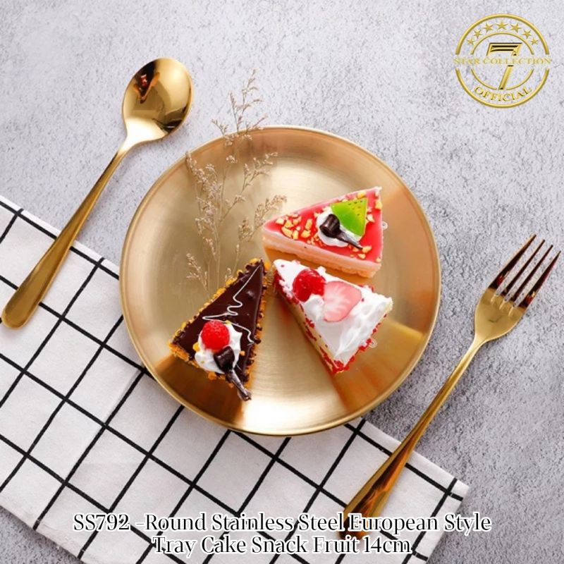 Piring Stainless Round Stainless Steel European Style Tray Cake Snack Fruit 14cm