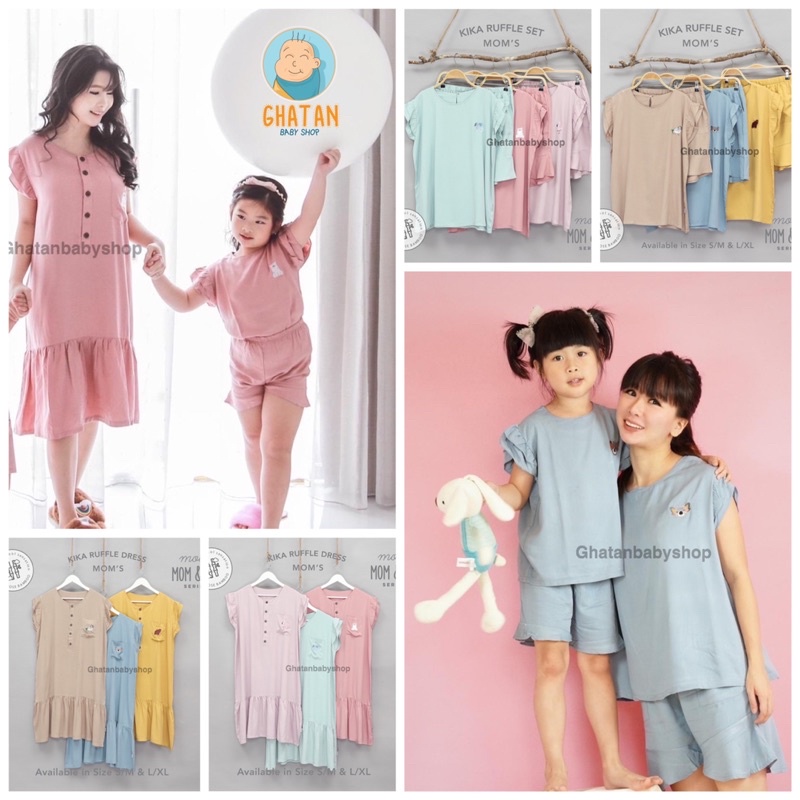 MOOI Piyama Set / Daster Wanita Kika Ruffle Set / Ruffle Dress Mom