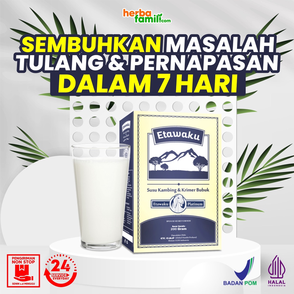 

Etawaku Platinum Susu Kambing Bubuk Original Tuntaskan Masalah Pernafasan Asma Nyeri Sendi dan Tulang Isi 200 gram