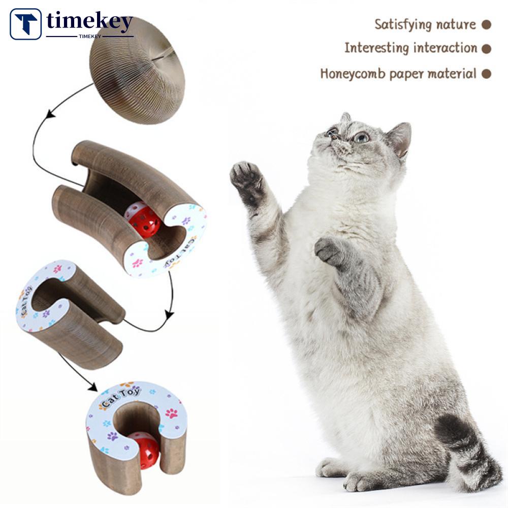 Timekey Mainan Papan Garuk Kucing Piaraan Bulat Dengan Bolalonceng G9H7