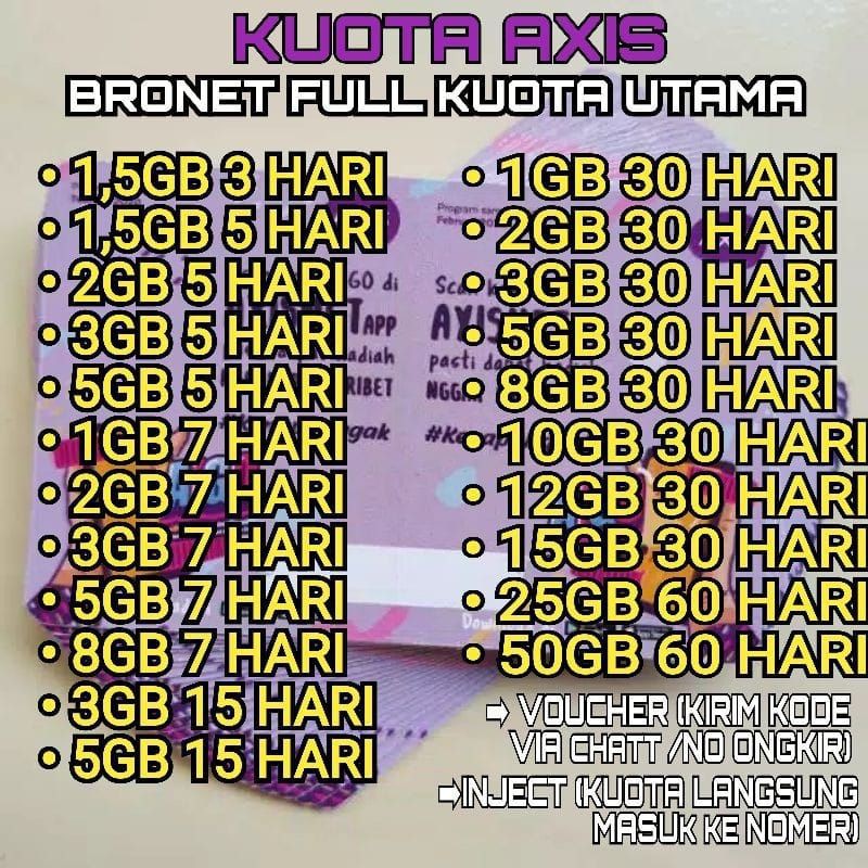 Kuota Axis 1GB 2GB 3GB 5GB 8GB 16GB 24GB 25GB 50GB Mini brownet owsem