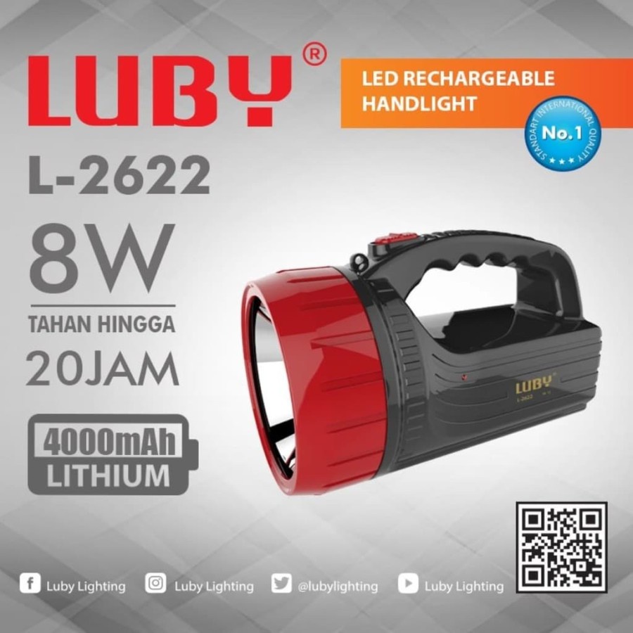 COD SENTER TANGAN LED RECHARGEABLE LUBY 8 WATT L-2622 TAHAN 20 JAM//SENTER TANGAN LUBY L-2622 8 WATT CAHAYA PUTIH