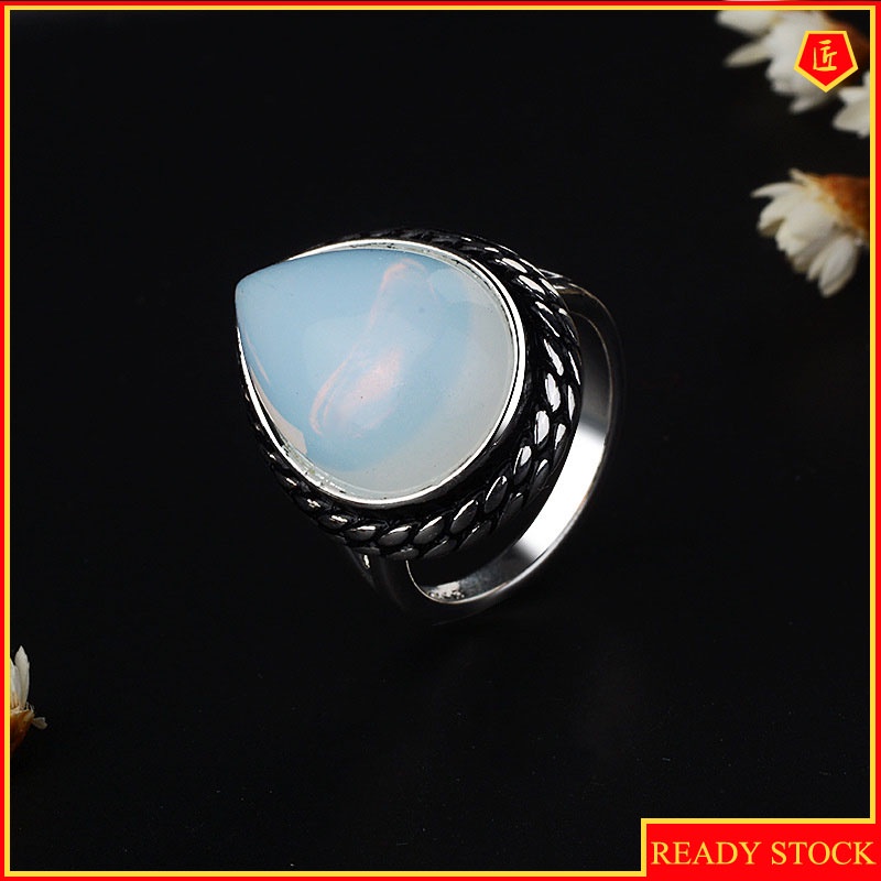 [Ready Stock]Temperament Drop-Shaped Moonstone Ring Exaggerated Punk Style