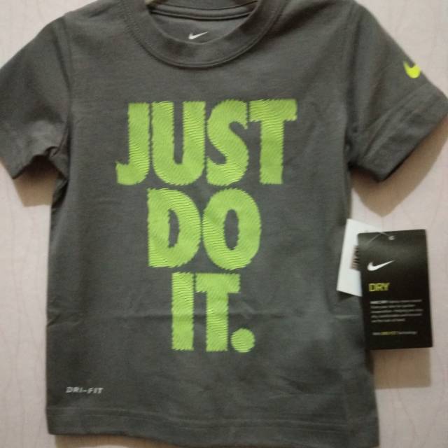 Original 100 % Kaos Anak Nike Tee Dri-Fit Dark Grey-Volt