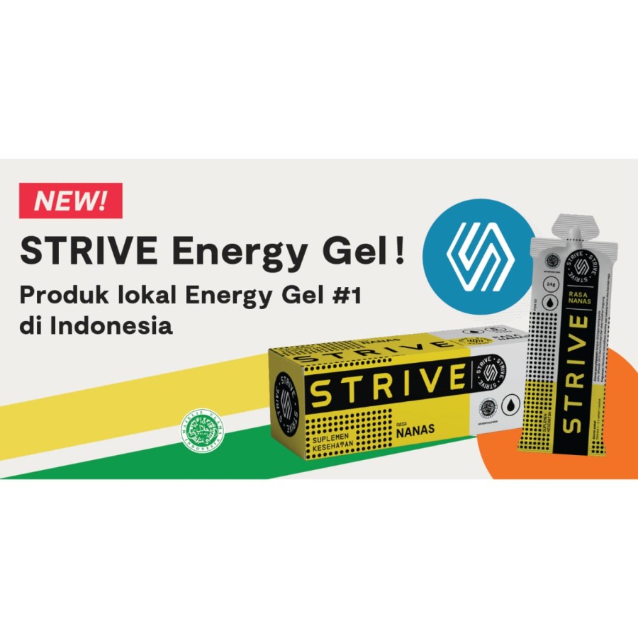 STRIVE ENERGY GEL 24g NANAS supplemen tenaga lari sepeda triathlon GU - 1 BOX+KAOSKAKI