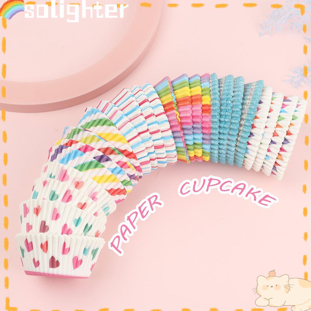 Solighter 100Pcs Kertas Pembungkus Cupcake / Muffin Warna-Warni Anti Minyak