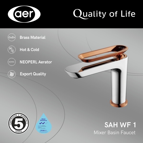 Kran wastafel panas dingin mixer Rosegold kombinasi AER WF1. keran air cuci tangan washtafel kuningan tebal elite rose gold brass faucet hot cold