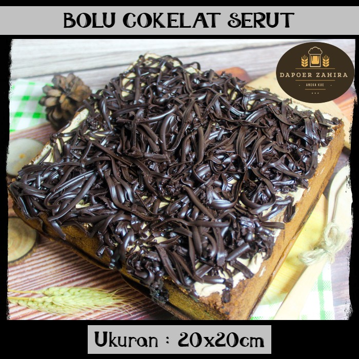 

Bolu Coklat Serut 20x20cm / Bolu Cokelat PREMIUM 850gr / Bolu Topping Coklat