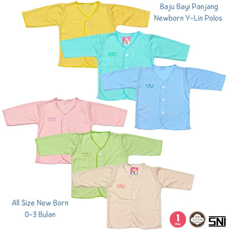 Baju Bayi Panjang Y-Lin SNI POLOS Size New Born 100% Cotton Halus Lembut Atasan Bayi Baru Lahir Lengan Panjang Polos Bahan 100% Cotton SNI
