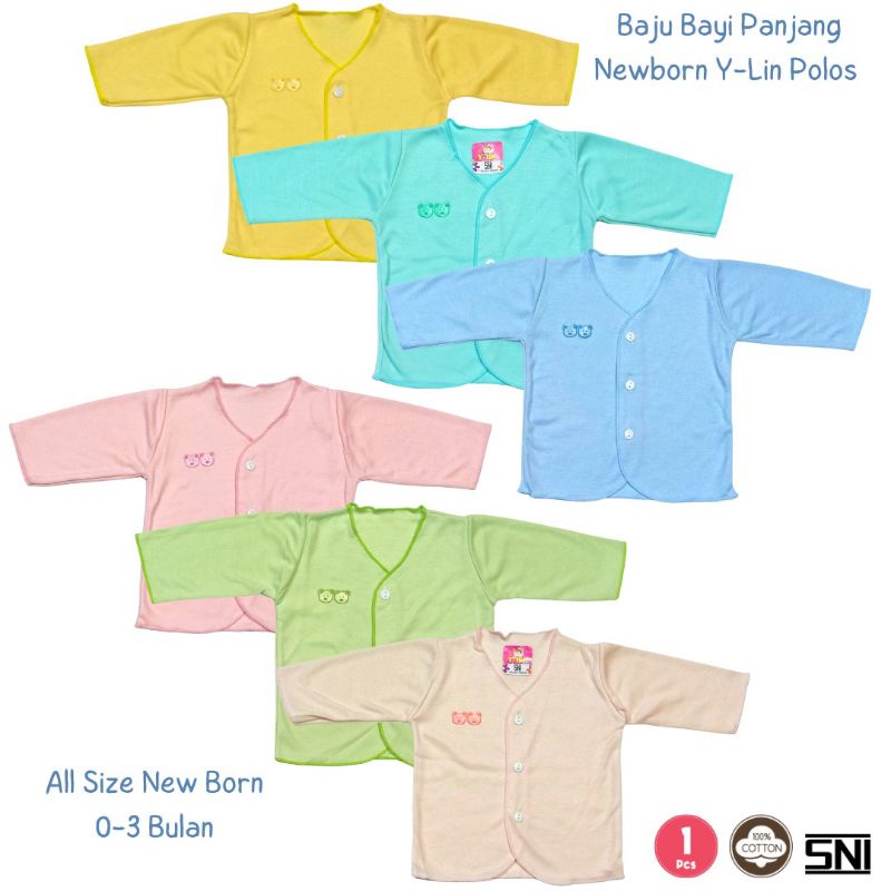 Baju Bayi Panjang Y-Lin SNI POLOS Size New Born 100% Cotton Halus Lembut Atasan Bayi Baru Lahir Lengan Panjang Polos Bahan 100% Cotton SNI