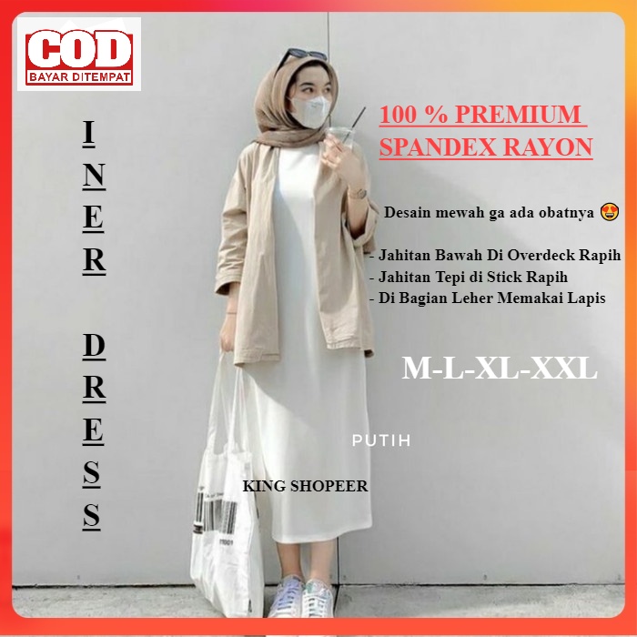 Midi Dress Inner Dress Iner Dress Span Tanpa Lengan Turtleneck M L XL XXL Long Dress Manset Gamis Ta