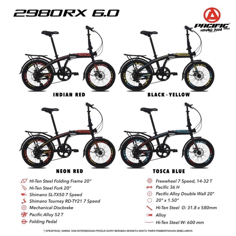 Sepeda lipat 20 inch PACIFIC 2980 RX 6.0 VT Disc New
