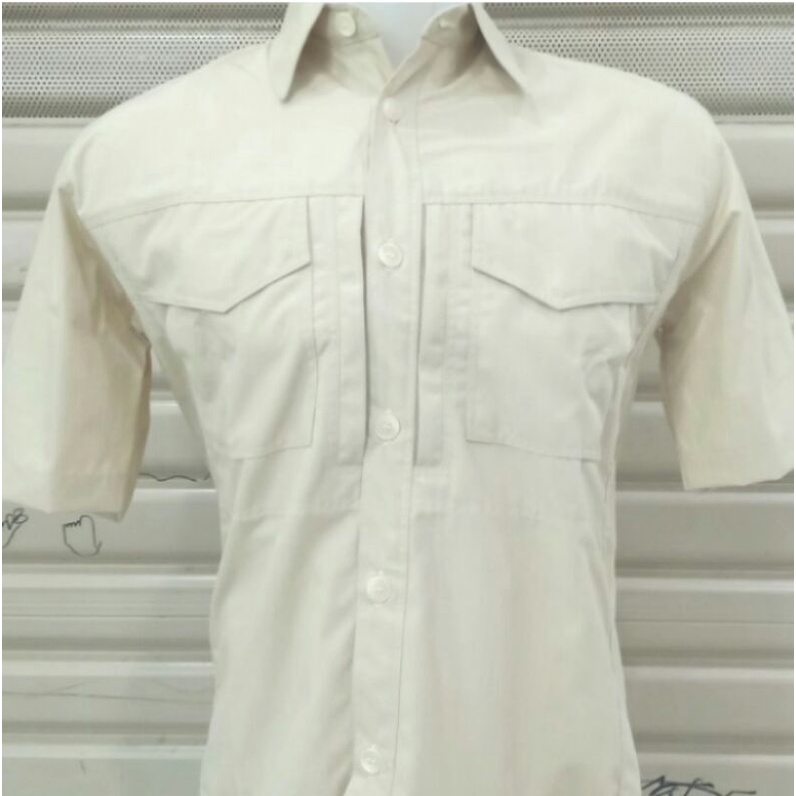 Kemeja POL PP lengan pendek, bahan Ripstok cream