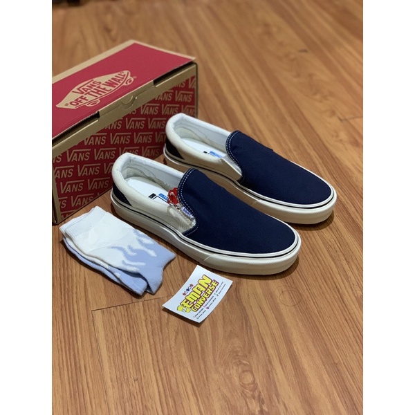 SEPATU V4NS Slip ON BLACK WHITE CREAM OG ANAHEIM FACTORY UNISEX PRIA WANITA