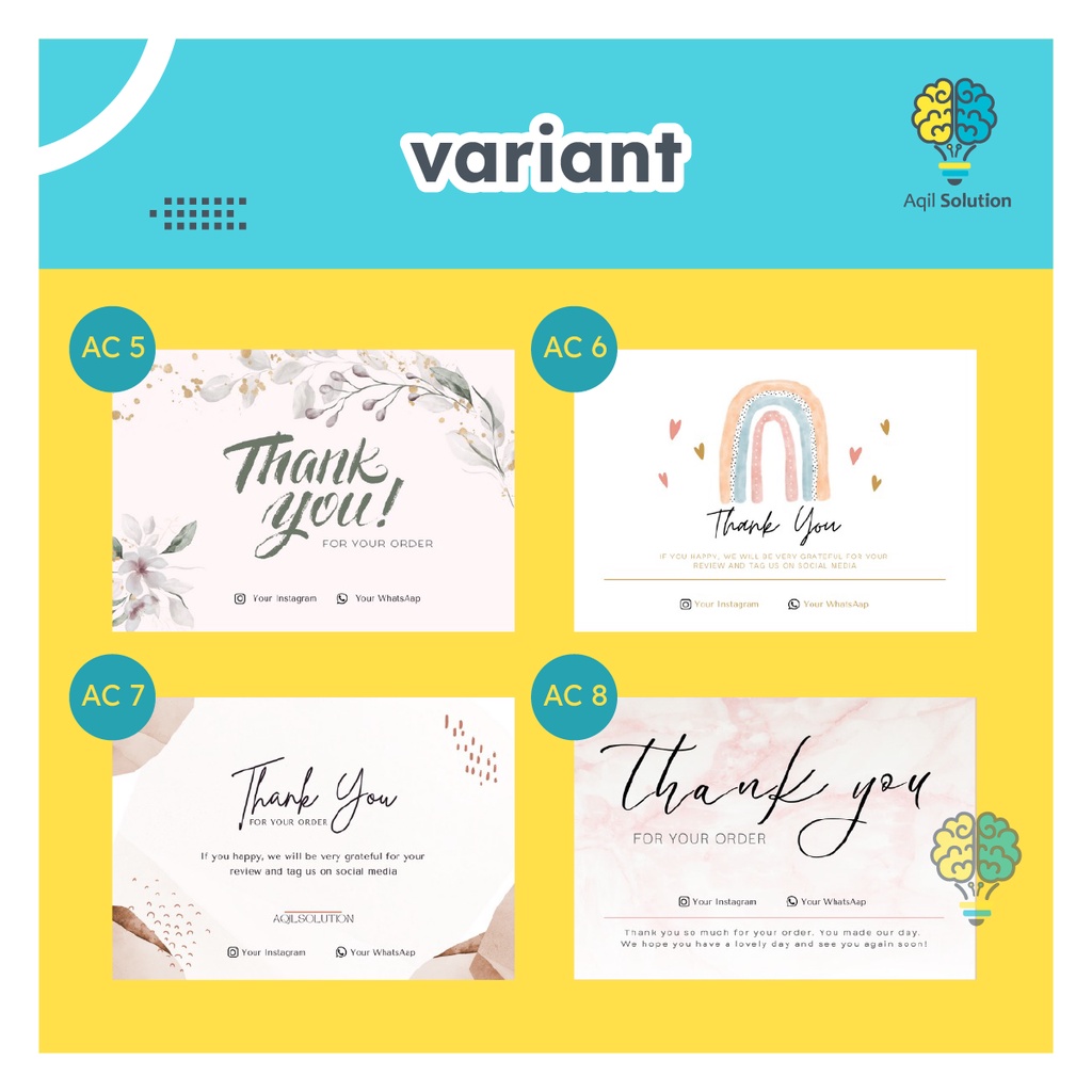 Thank You Card Free Design Kartu Ucapan Terima Kasih Birthday Card Desain Sendiri Perlengkapan Packaging Kemasan Online Shop By Aqilsolution