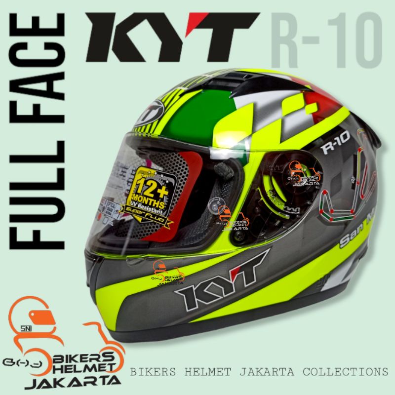 KYT HELM R10 FLAT VISOR SAN MARINO YELLOW CIRCUIT FULL FACE