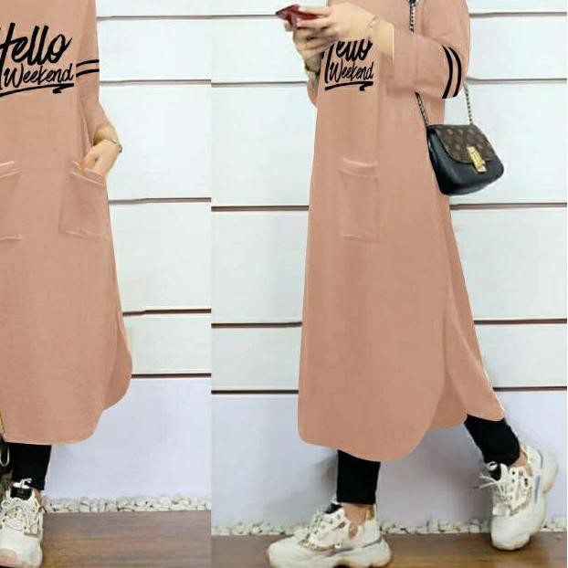 ➨ JF Atasan Tunik Kaos Babyterry Jumbo Wanita Muslimah Terbaru HELO WEEKEND ➣