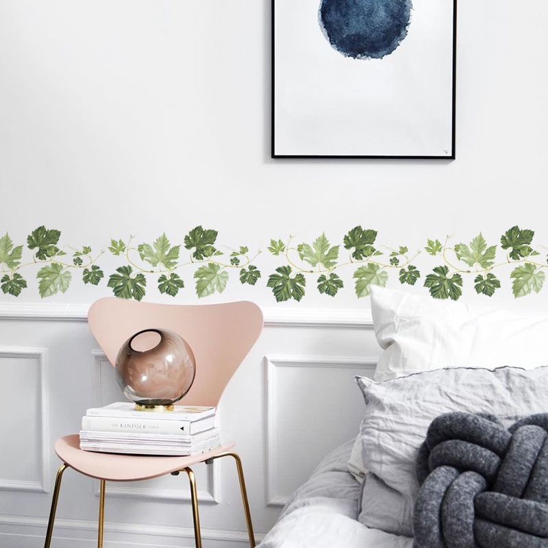 Stiker Dinding Desain Daun Hijau Rotan Dengan Perekat Untuk Dekorasi Ruang Tamu / Kamar Tidur
