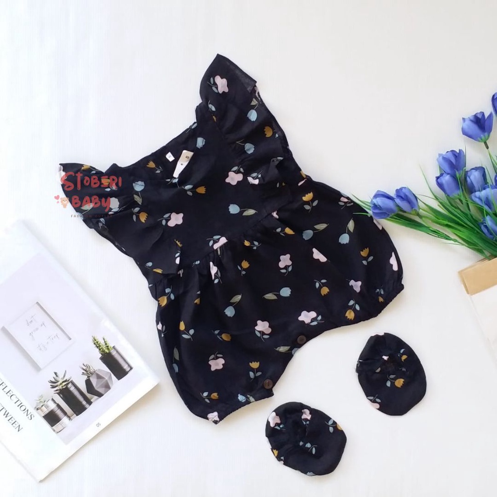 stoberi baby - BBB JUMPSUIT ZEELAA setelan anak perempuan jumper bayi motif bunga lucu free sarung kaki PART 3