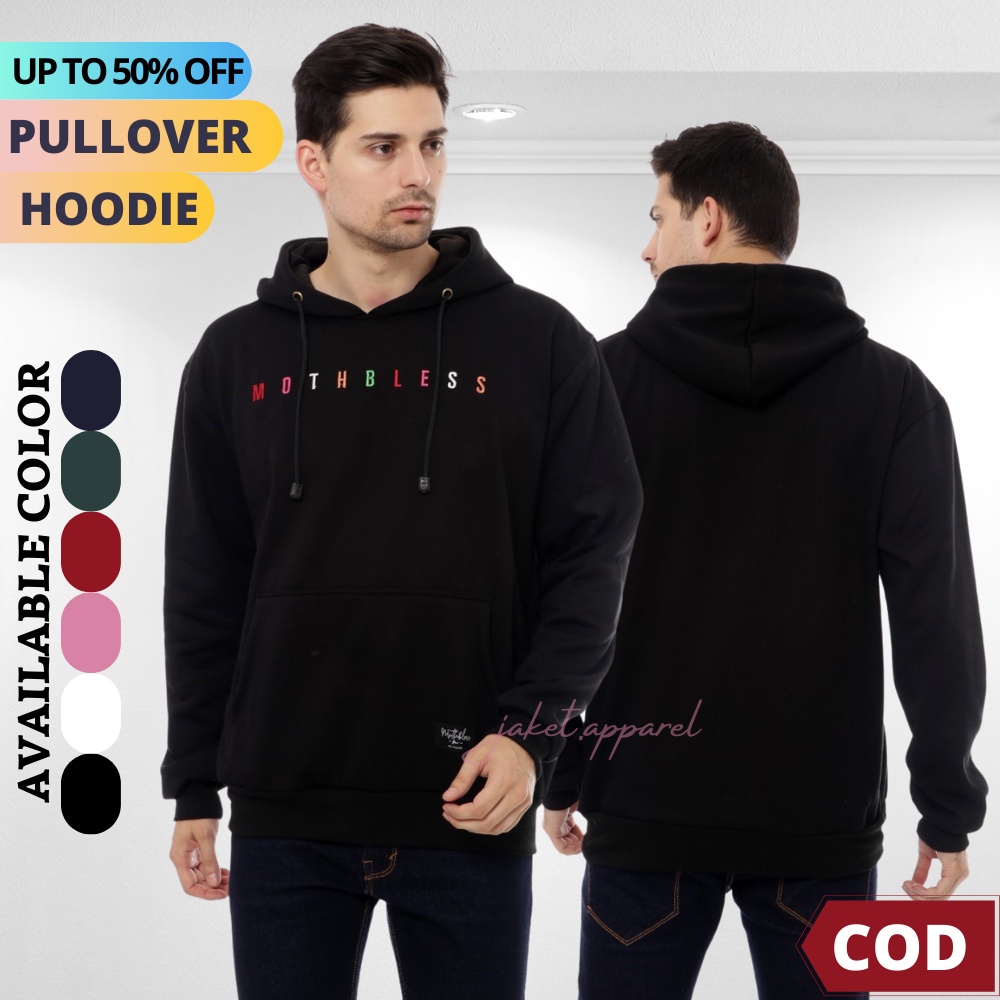Hoodie Pria Jaket Hodie Hoddie Jumper Kupluk Sweater Switer Distro Polos Original Murah Putih Hitam 