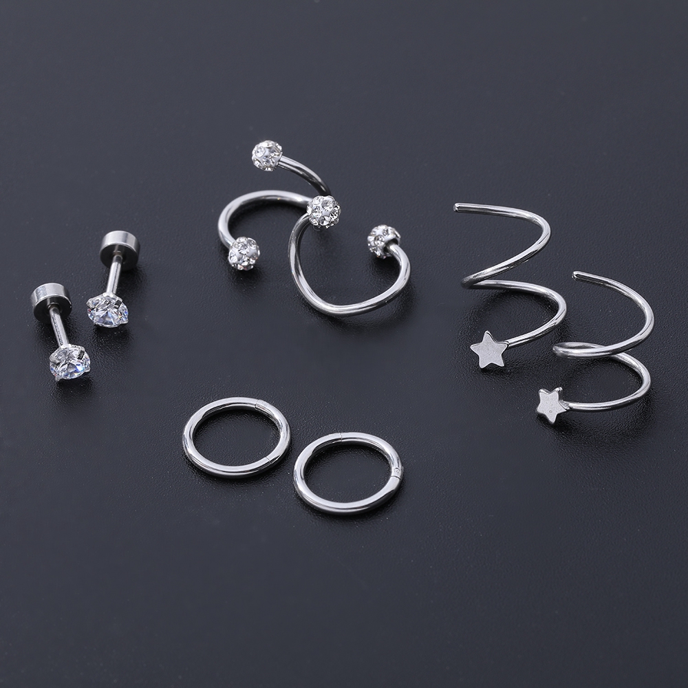 4 Pasang Anting Stud Bentuk Bulat Bahan Stainless Steel Dengan Cubic Zirconia