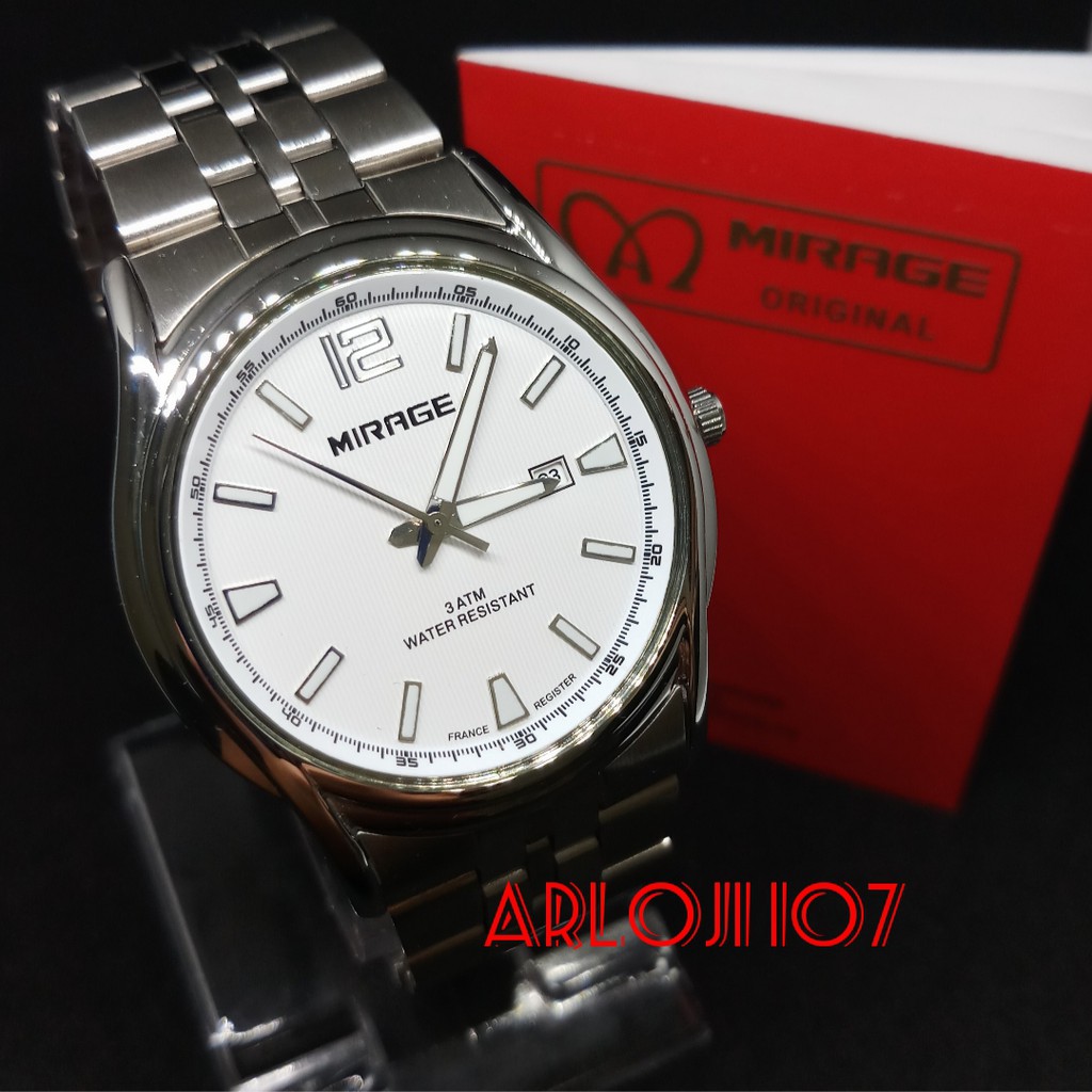 JAM TANGAN MIRAGE PRIA MA 8608 BRP-M SIVER WHITE ORIGINAL