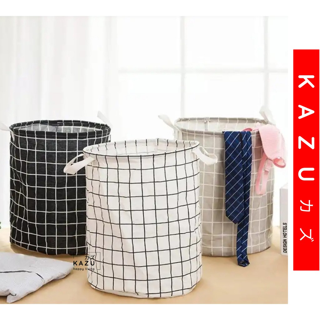 KAZU KHL115 Laundry Bag Canvas Keranjang Cucian Pakaian Kotor Bulat Organizer Home