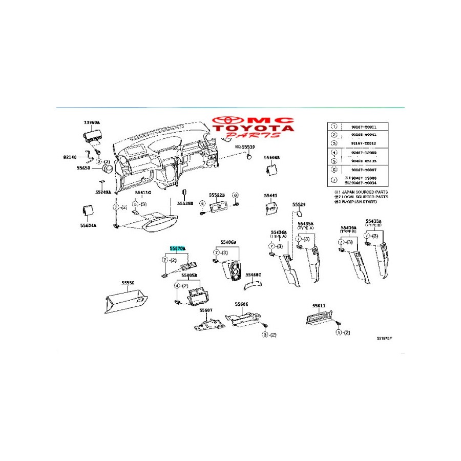 Grille Grill Kisi-Kisi AC Depan Tengah Toyota Yaris 55670-0D020-C0