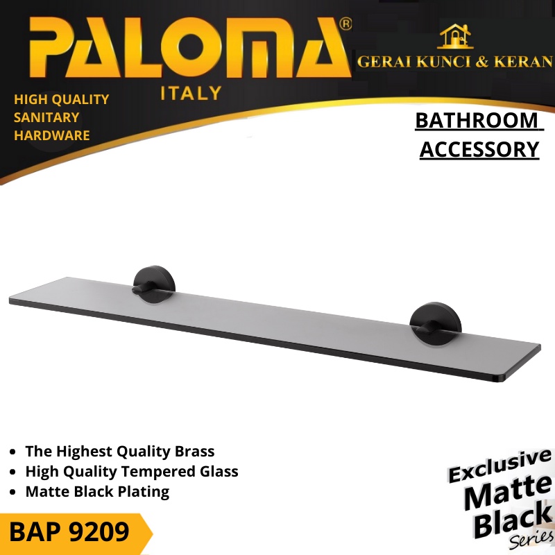 PALOMA BAP 9209 Rak Kaca Tempat Sabun Glass Shelf Dinding Kamar Mandi Hitam black