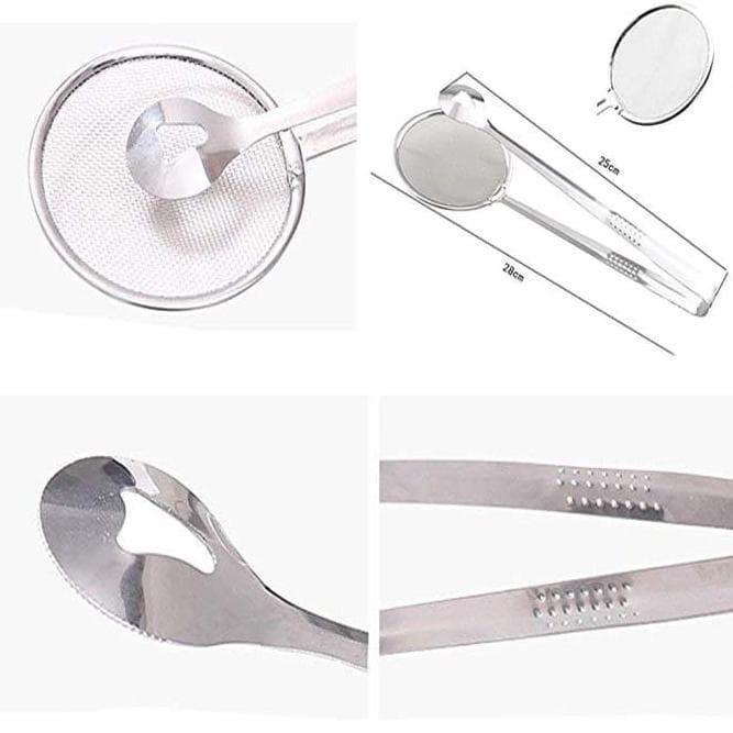 Pencapit Gorengan 2 in 1 Dengan Tirisan Alat Pencapit Penjepit Makanan Stainless