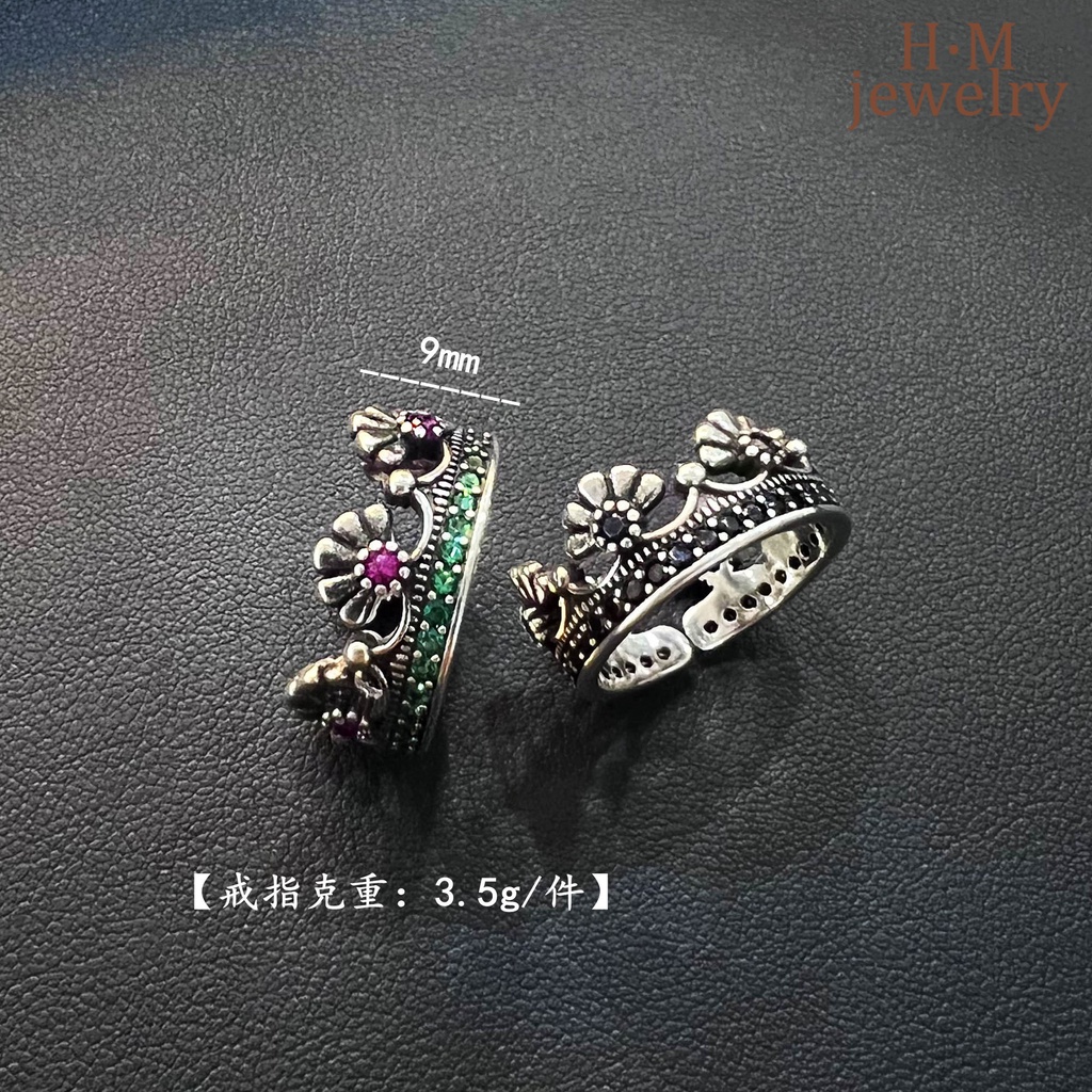 Cincin Bentuk Mahkota Bunga Unik Bahan S925 Silver Gaya Retro