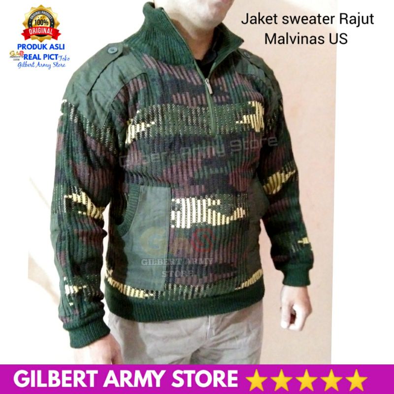 GILBERT ARMY STORE Sweater Hitam Polos Pria Rajut Tni Polri Jumbo L,XL,XXL Full Zip Resleting Kualitas Premium