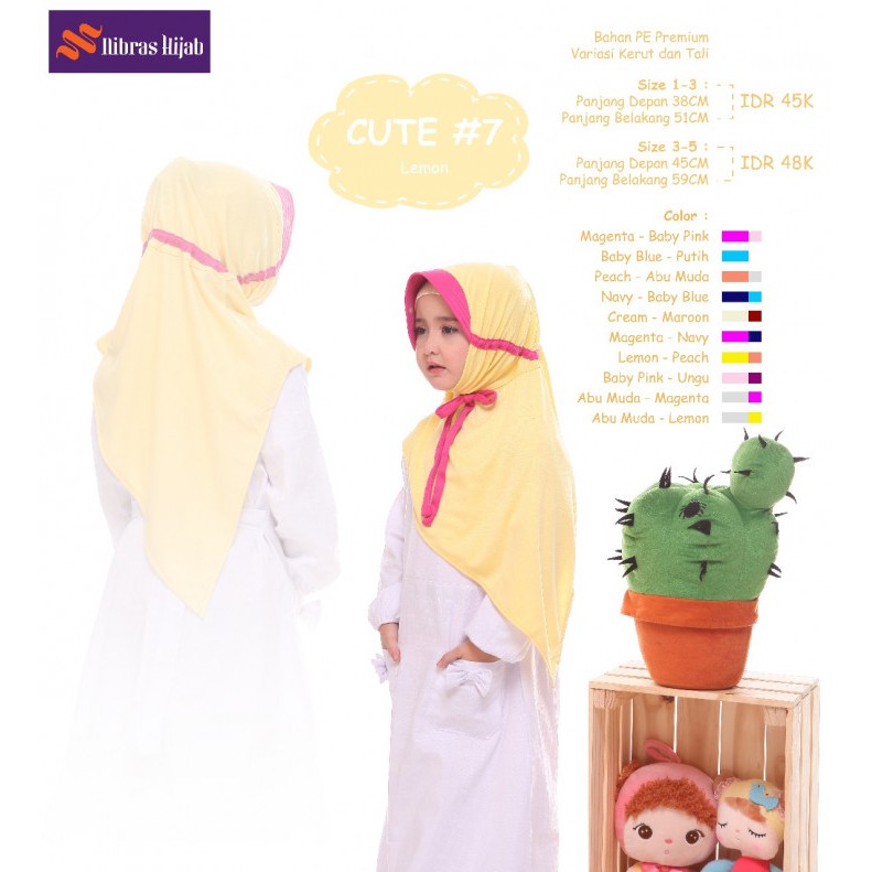 NIBRAS HIJAB CUTE PAD 07 BAHAN PE PREMIUM JILBAB ANAK  [BISA COD]