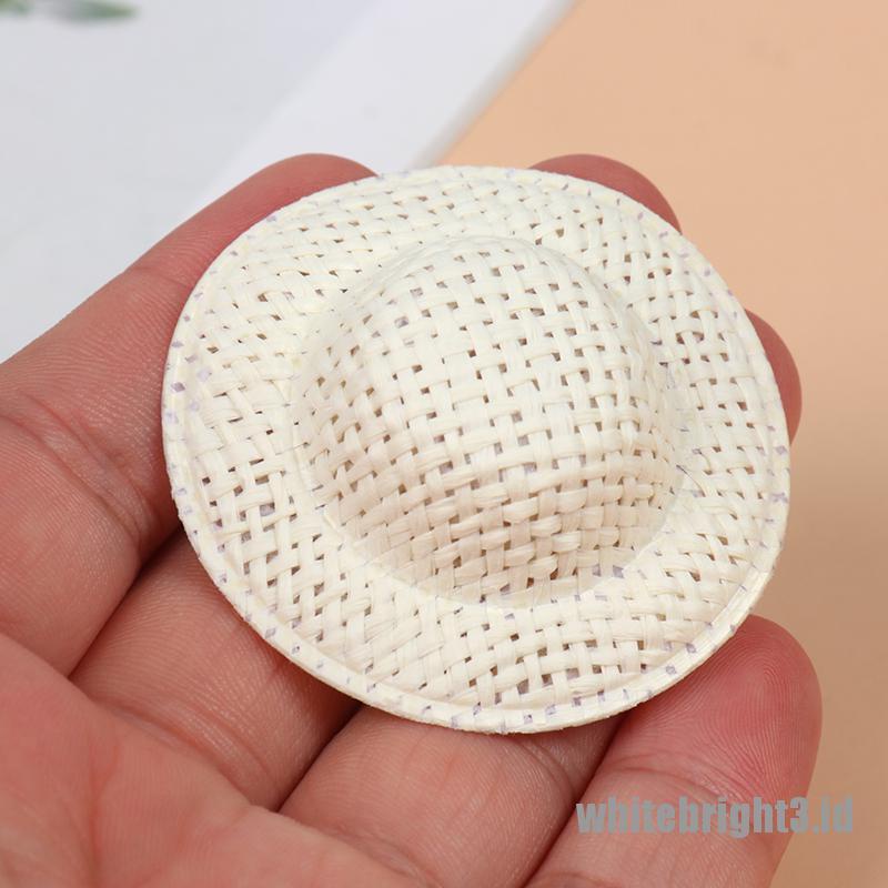 (white3) 5pcs Miniatur Topi Jerami Untuk Aksesoris Rumah Boneka