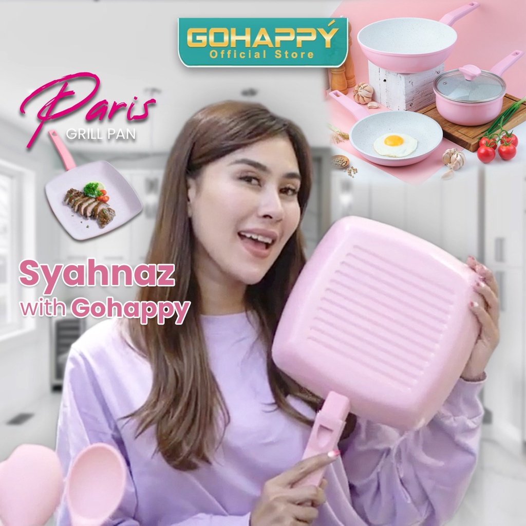 Gohappy Panci Paris Grill Pan Glow Pan GHP15 Alat panggang square marble putih